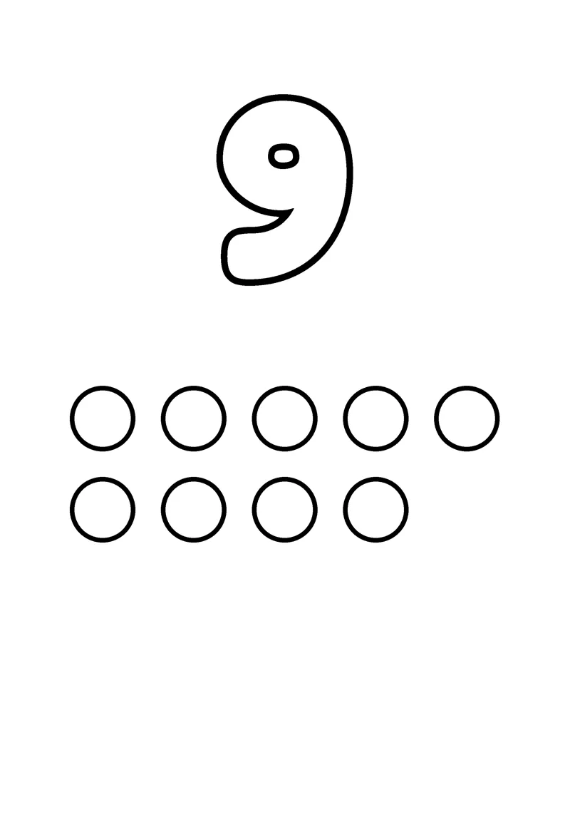 Number 9 coloring page preview